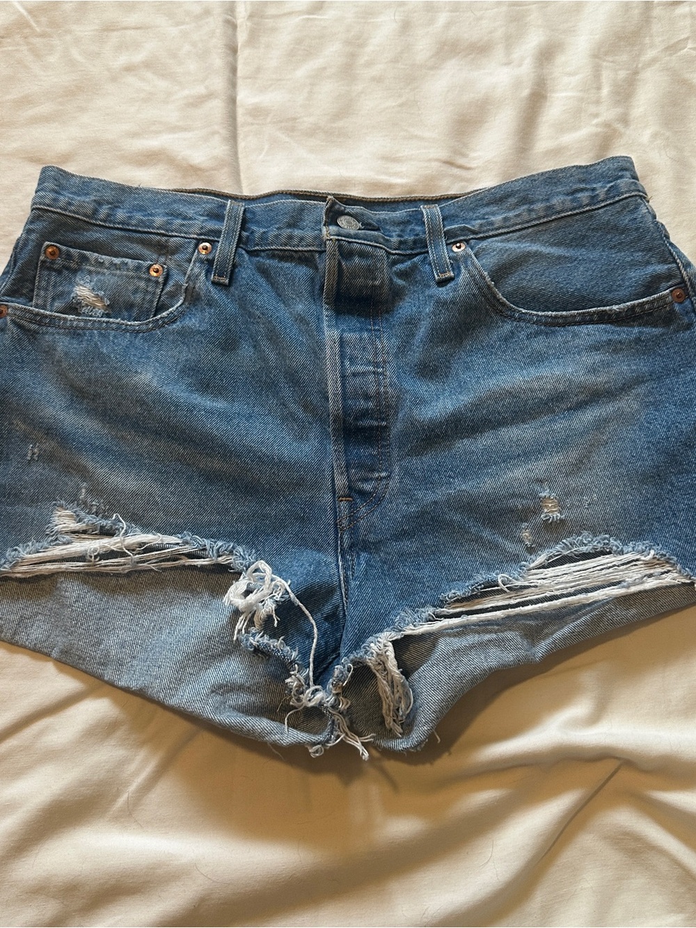 Levi's Blue 501 Distressed High-Rise Jean Shorts
